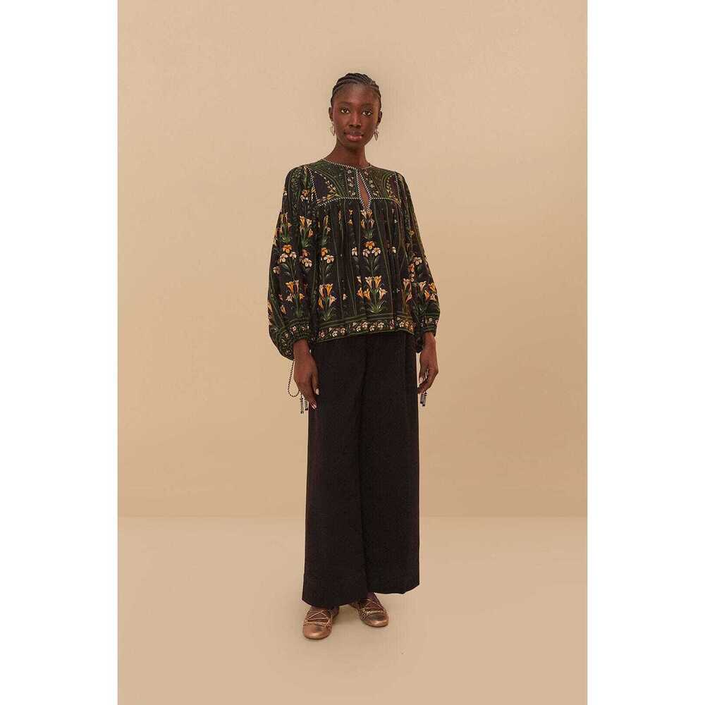 NWT Farm Rio Black Twill Belted Wide Pants